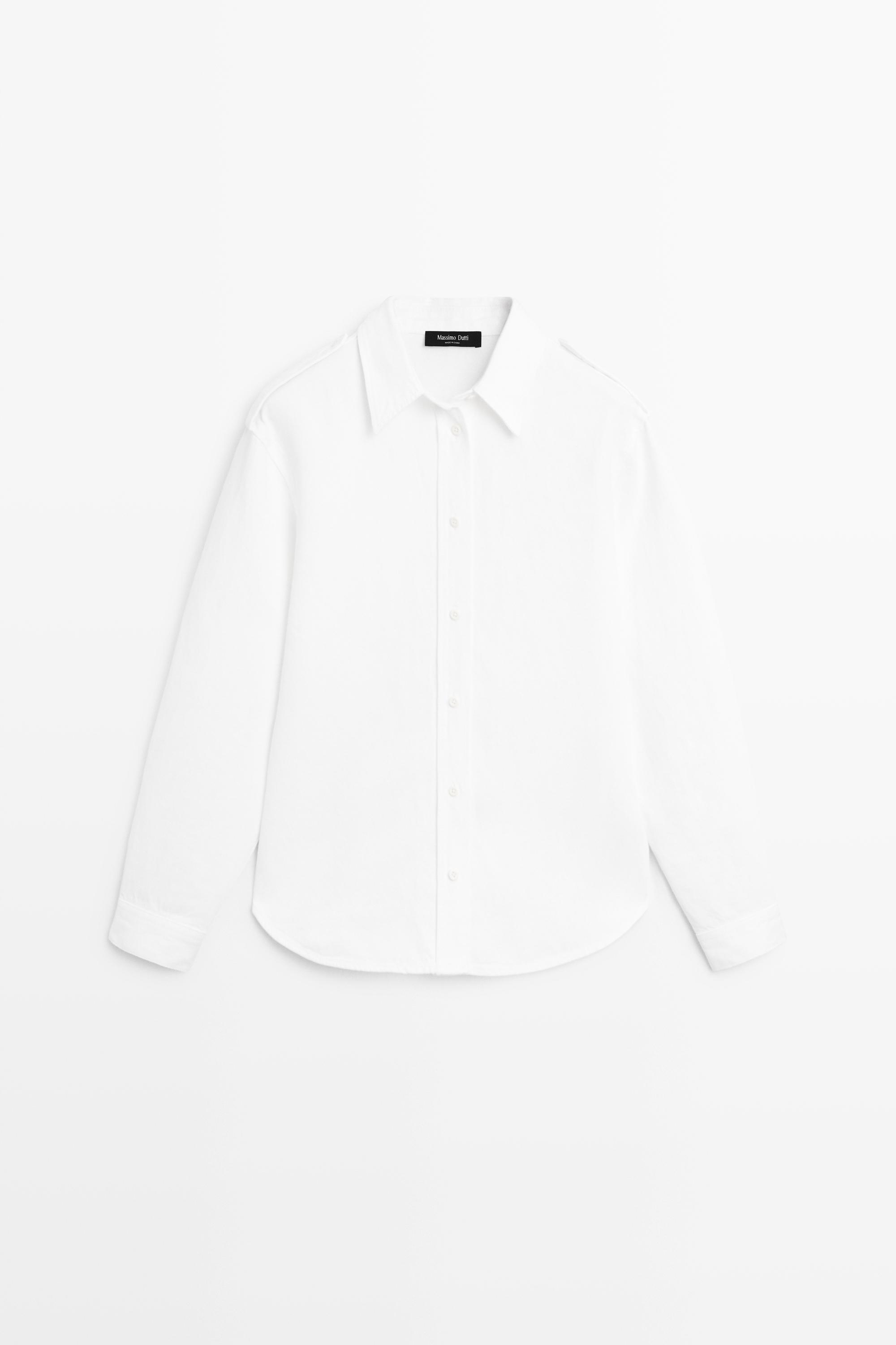 Cotton and linen blend shirt with shoulder detail